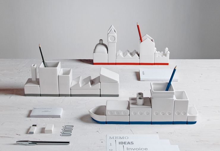 “Desktructure de Hector Serrano Un singular set de escritorio en porcelana diseñado para Selleti.”