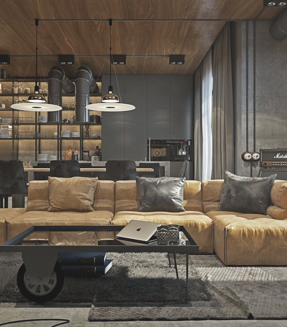 Ideas para Decorar: Diseño industrial de Lujo para una sala de estar
